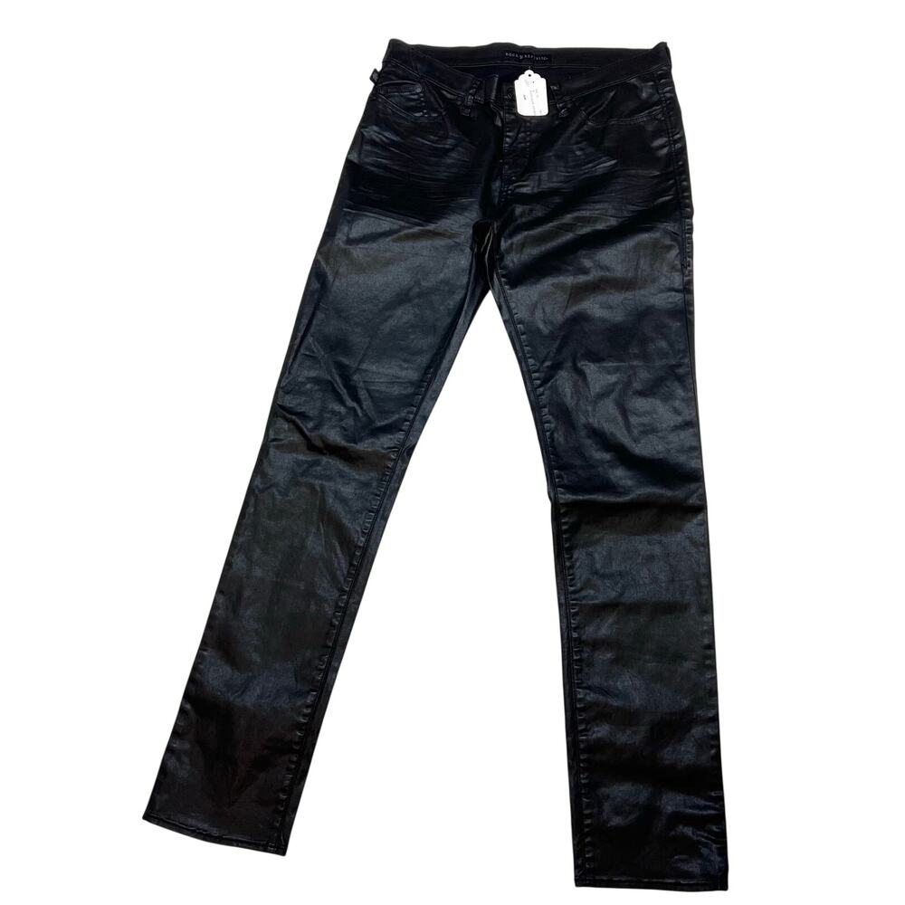 Rock & Republic Skinny Stretch Jeans Pants Womens 12 Black Faux Leather New